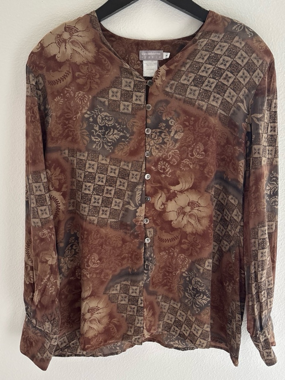 Liz Claiborne patchwork Patterned Button-Front Shirt - Picture 1 of 6